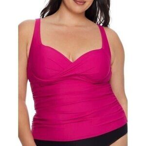 Birdsong Plus Size 20W Hibiscus Shirred‎ Ruched Underwire Tankini Swim Top Pink